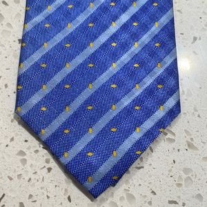 Light blue striped yellow polka dot silk tie